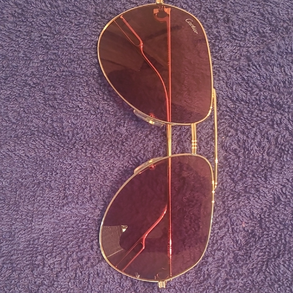 Cartier Gold Frame with Red Lens Sunglasses. Comes With certificate.